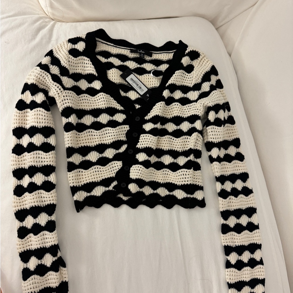 ivory cream & black striped crochet knit set - Picture 13 of 13